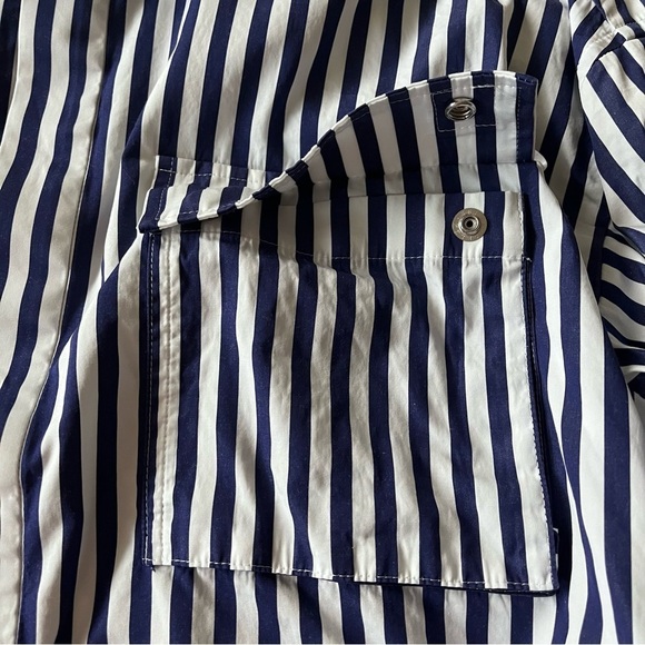 SACAI x Thomas MASON sz 2 S Striped Cropped Shirt Short Sleeve White Blue - Picture 10 of 15